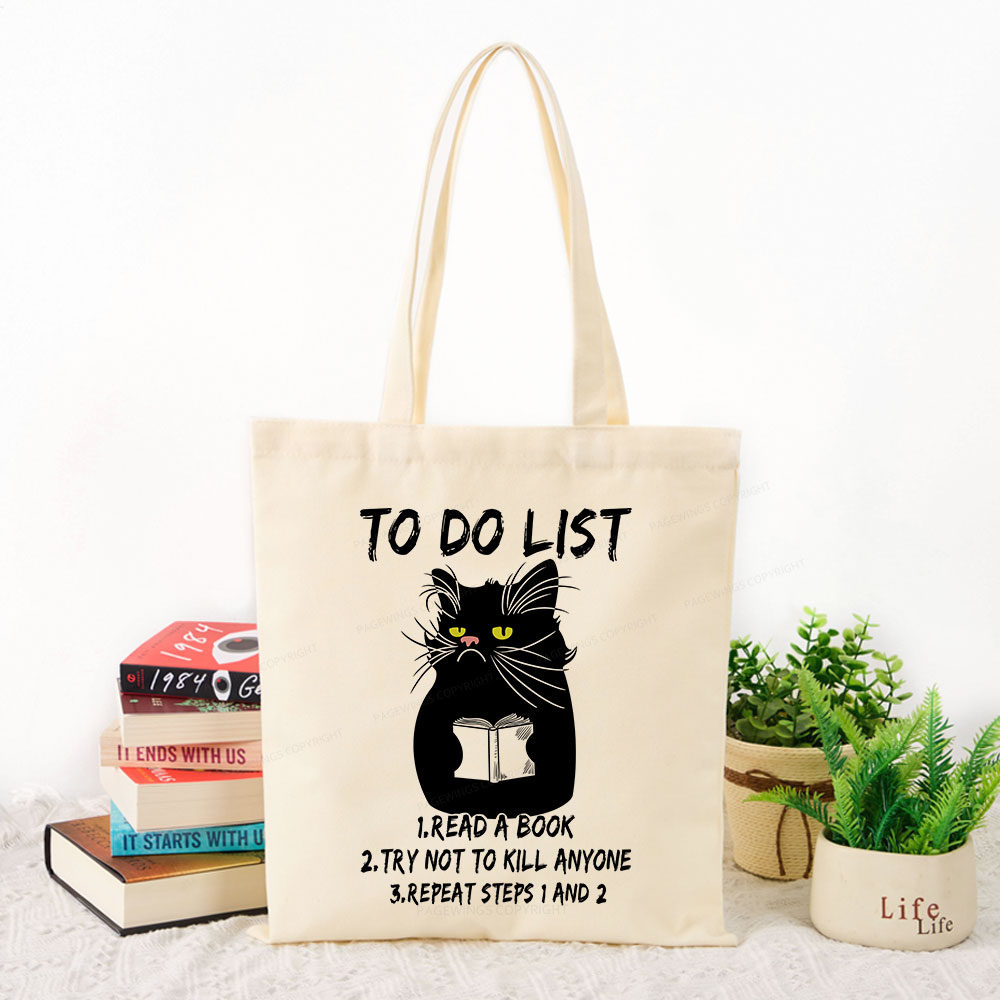 Pagewings Black Cat To Do List Tote Bag