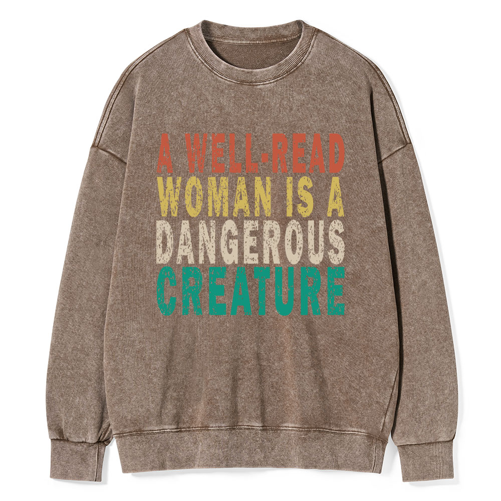 Pagewings A Well-Read Woman Is A Dangerous Creature Unisex Washed Sweatshirt