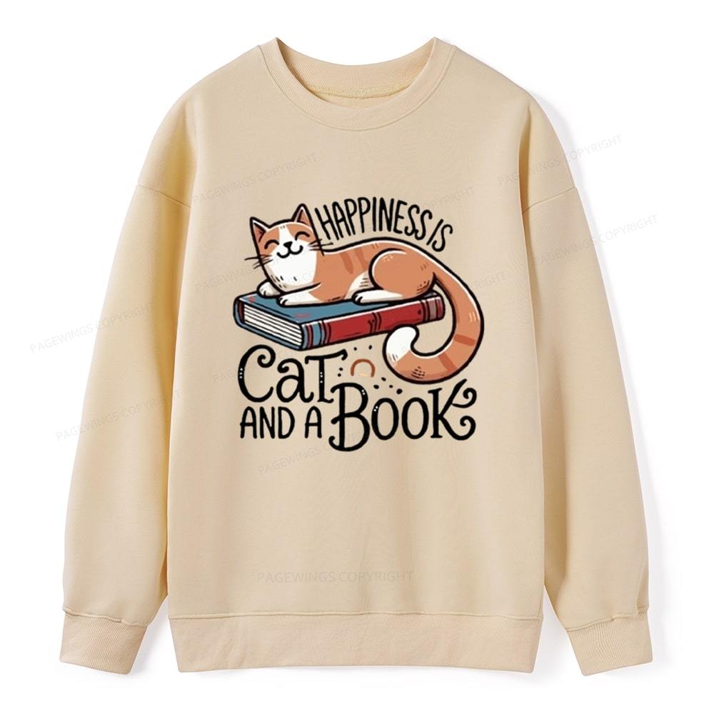 Pagewings Happiness Is A Cat And A Book Unisex Classic Sweatshirt
