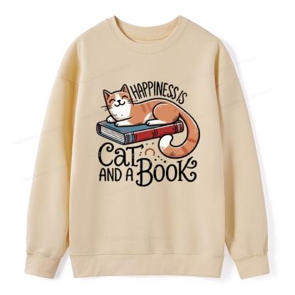 Pagewings Happiness Is A Cat And A Book Unisex Classic Sweatshirt
