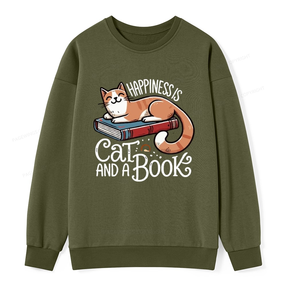 Pagewings Happiness Is A Cat And A Book Unisex Classic Sweatshirt