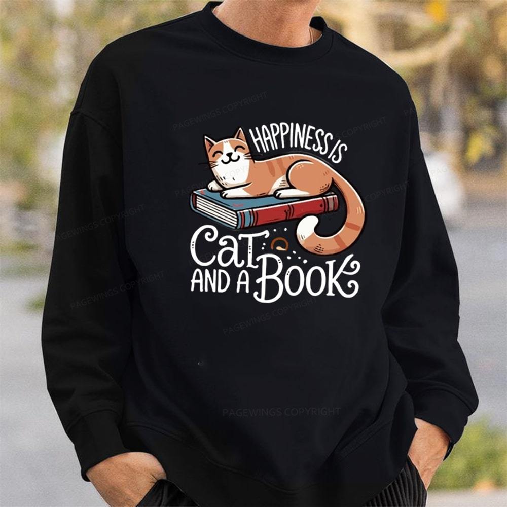 Pagewings Happiness Is A Cat And A Book Unisex Classic Sweatshirt