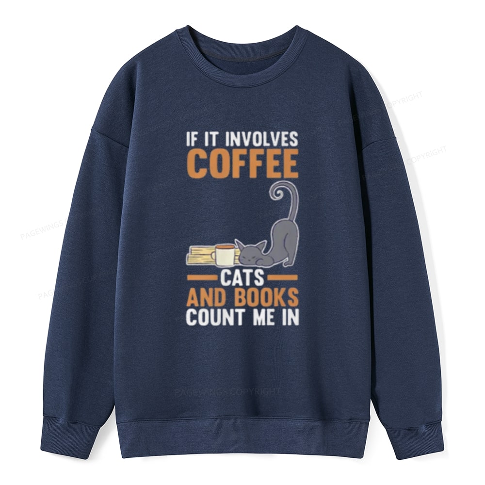 Pagewings Cats Reading Books Coffee T Shirts Unisex Classic Sweatshirt