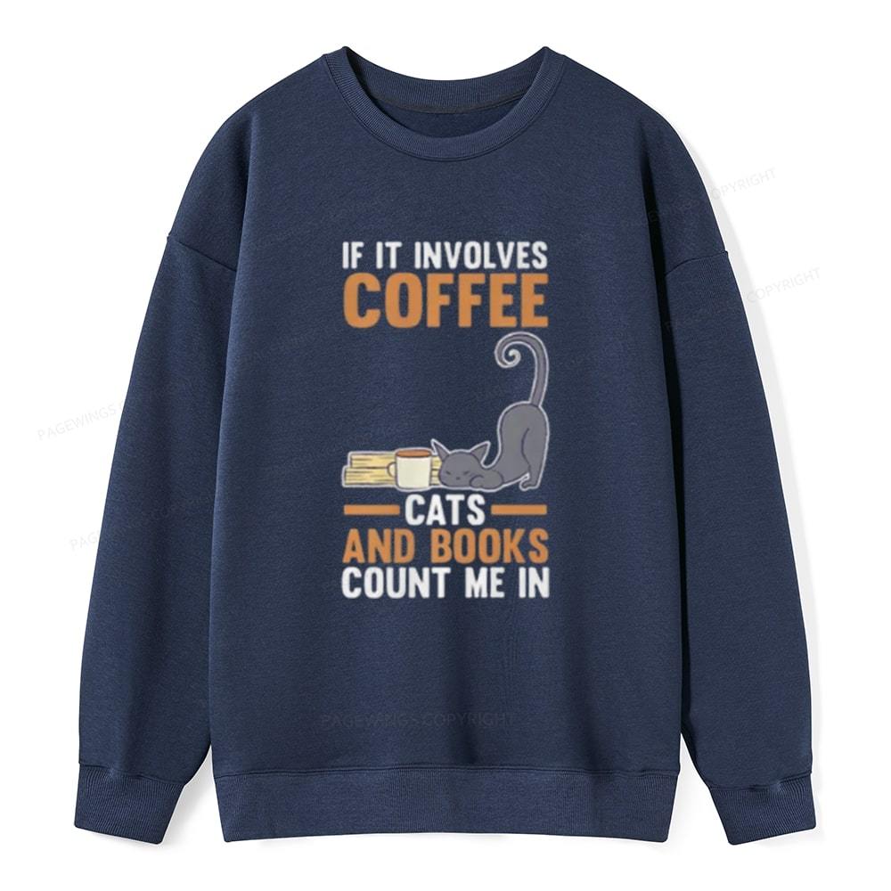 Pagewings Cats Reading Books Coffee T Shirts Unisex Classic Sweatshi