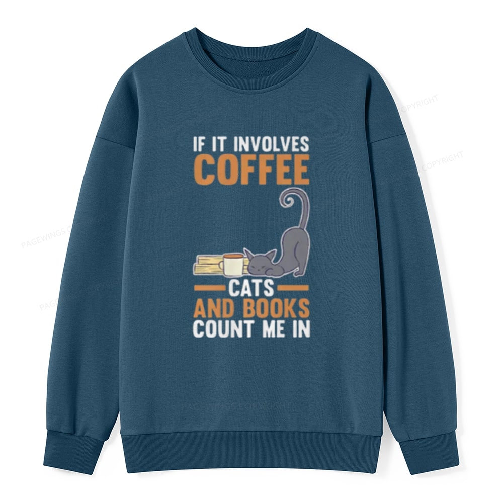 Pagewings Cats Reading Books Coffee T Shirts Unisex Classic Sweatshirt