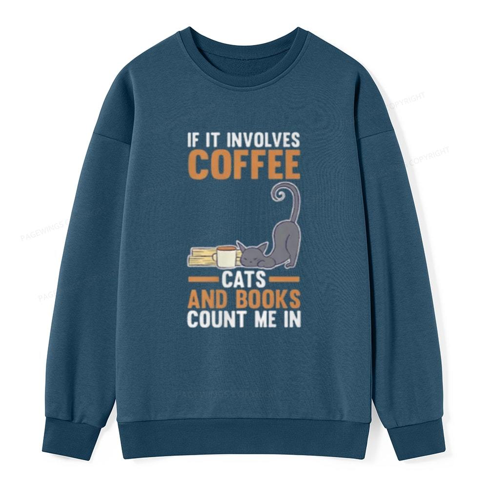 Pagewings Cats Reading Books Coffee T Shirts Unisex Classic Sweatshirt