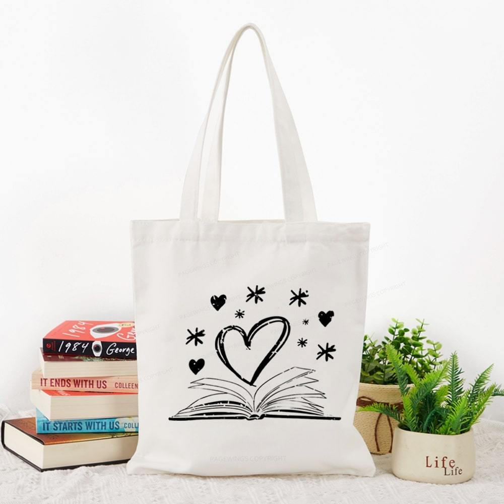 Pagewings Bookworm Librarian Valentines Day Book Tote Bag