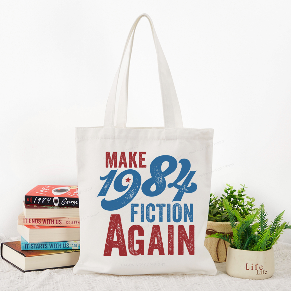 Pagewing Make 1984 Fiction Again Solid and Distressed Tote Bag