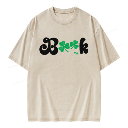 Shamrock Book St Patricks Day Unisex Washed T-shirt
