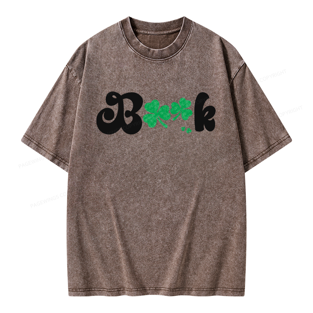 Shamrock Book St Patricks Day Unisex Washed T-shirt