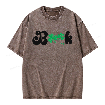 Shamrock Book St Patricks Day Unisex Washed T-shirt