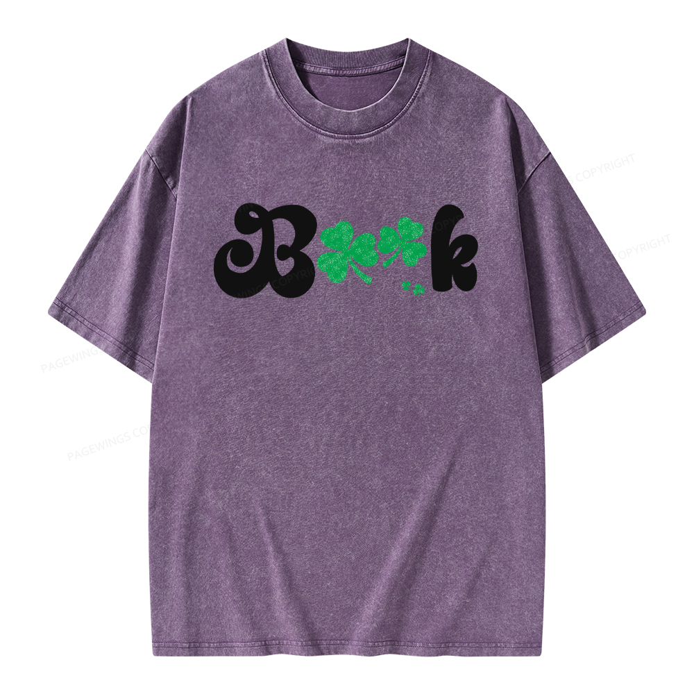 Shamrock Book St Patricks Day Unisex Washed T-shirt