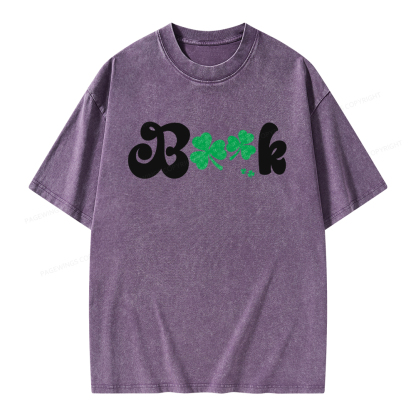 Shamrock Book St Patricks Day Unisex Washed T-shirt