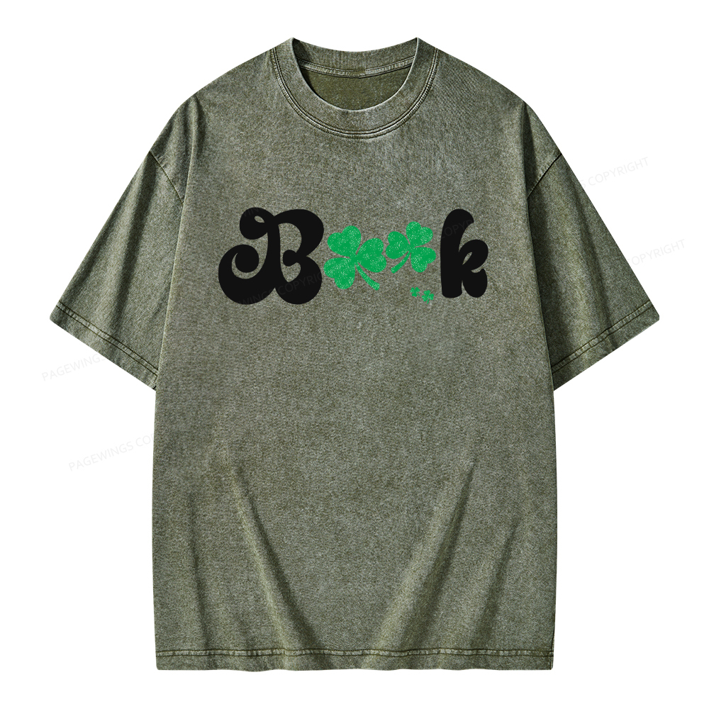 Shamrock Book St Patricks Day Unisex Washed T-shirt