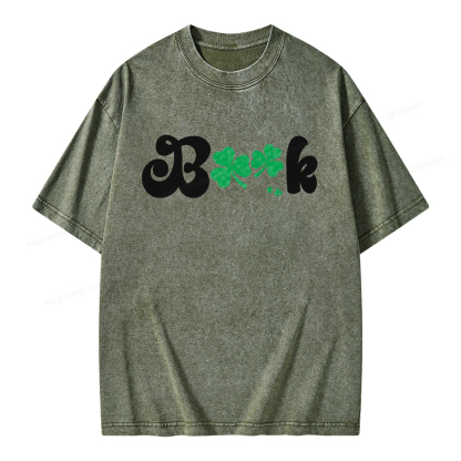 Shamrock Book St Patricks Day Unisex Washed T-shirt