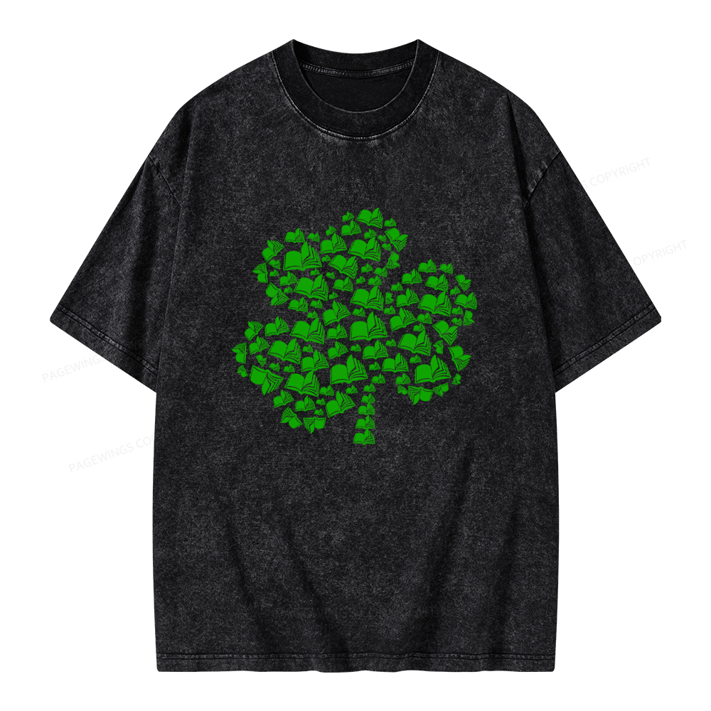 Shamrock Book St Patricks Day Unisex Washed T-shirt