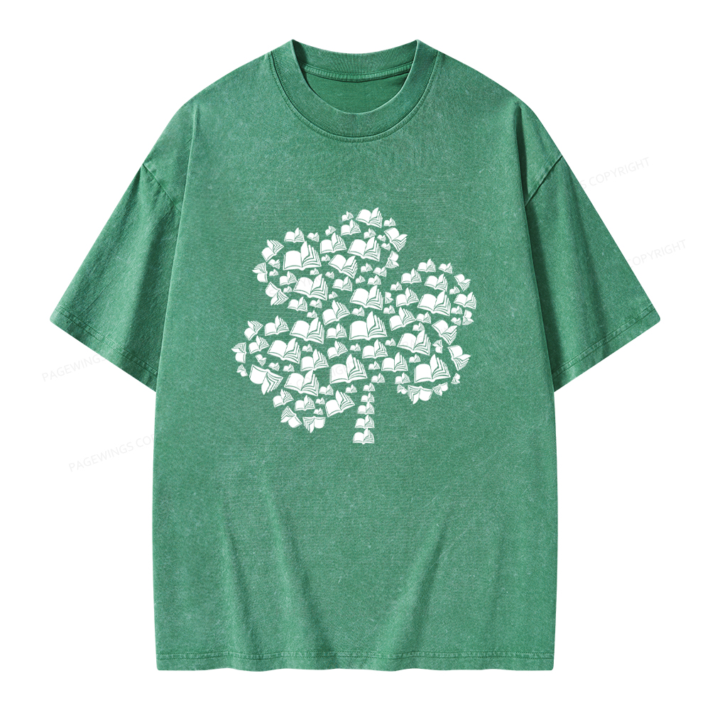 Shamrock Book St Patricks Day Unisex Washed T-shirt