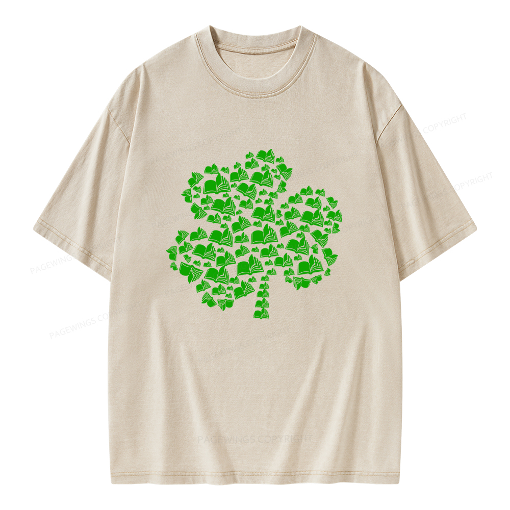 Shamrock Book St Patricks Day Unisex Washed T-shirt