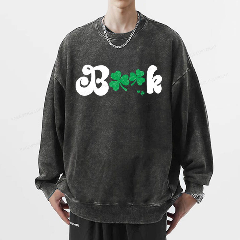 Shamrock Book St Patricks Day Unisex Washed Sweatshirt