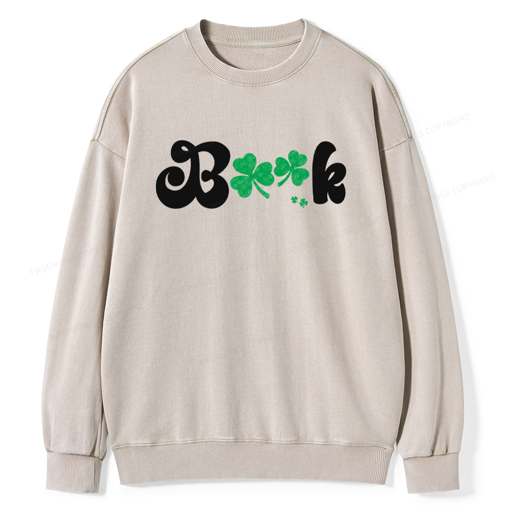 Shamrock Book St Patricks Day Unisex Washed Sweatshirt