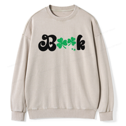 Shamrock Book St Patricks Day Unisex Washed Sweatshirt