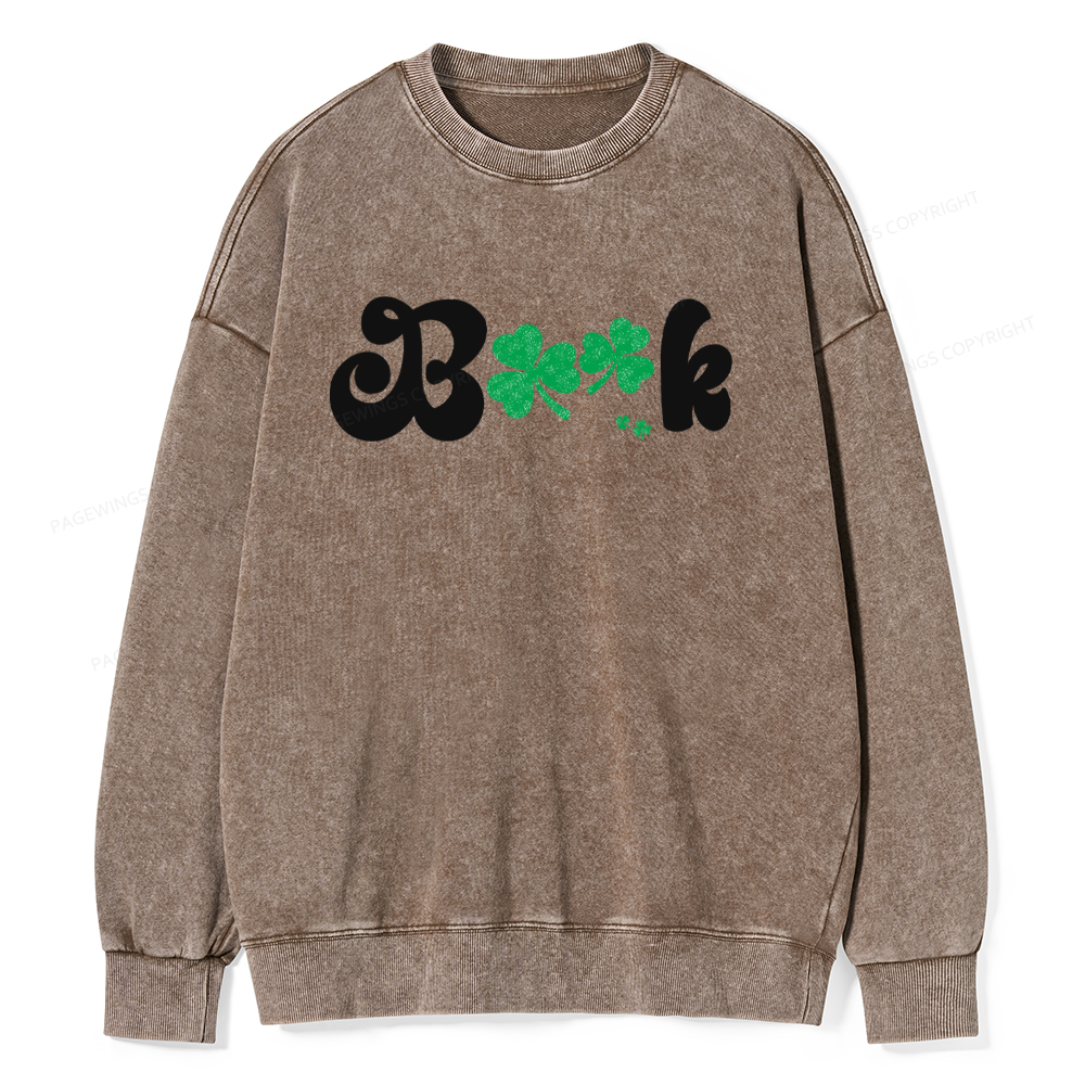 Shamrock Book St Patricks Day Unisex Washed Sweatshirt