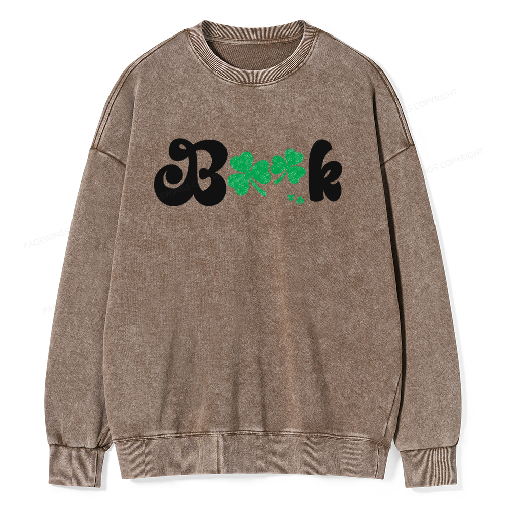 Shamrock Book St Patricks Day Unisex Washed Sweatshirt