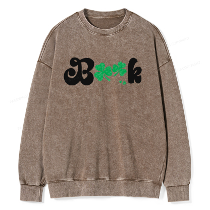 Shamrock Book St Patricks Day Unisex Washed Sweatshirt