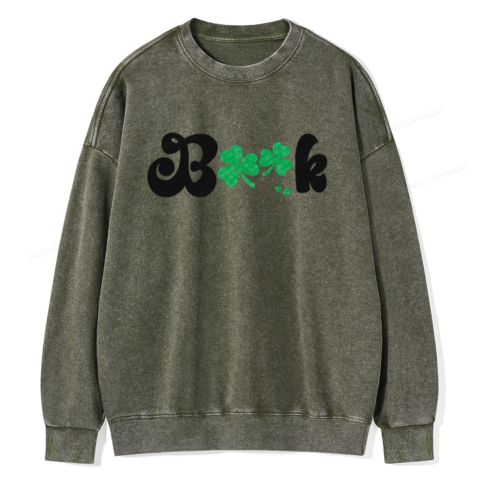 Shamrock Book St Patricks Day Unisex Washed Sweatshirt