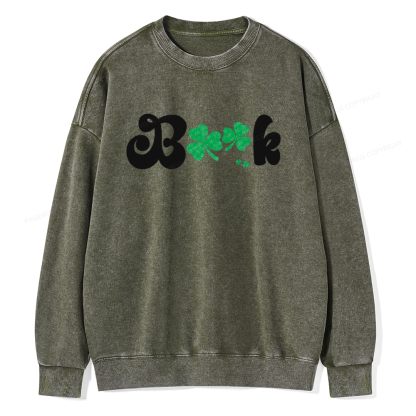 Shamrock Book St Patricks Day Unisex Washed Sweatshirt
