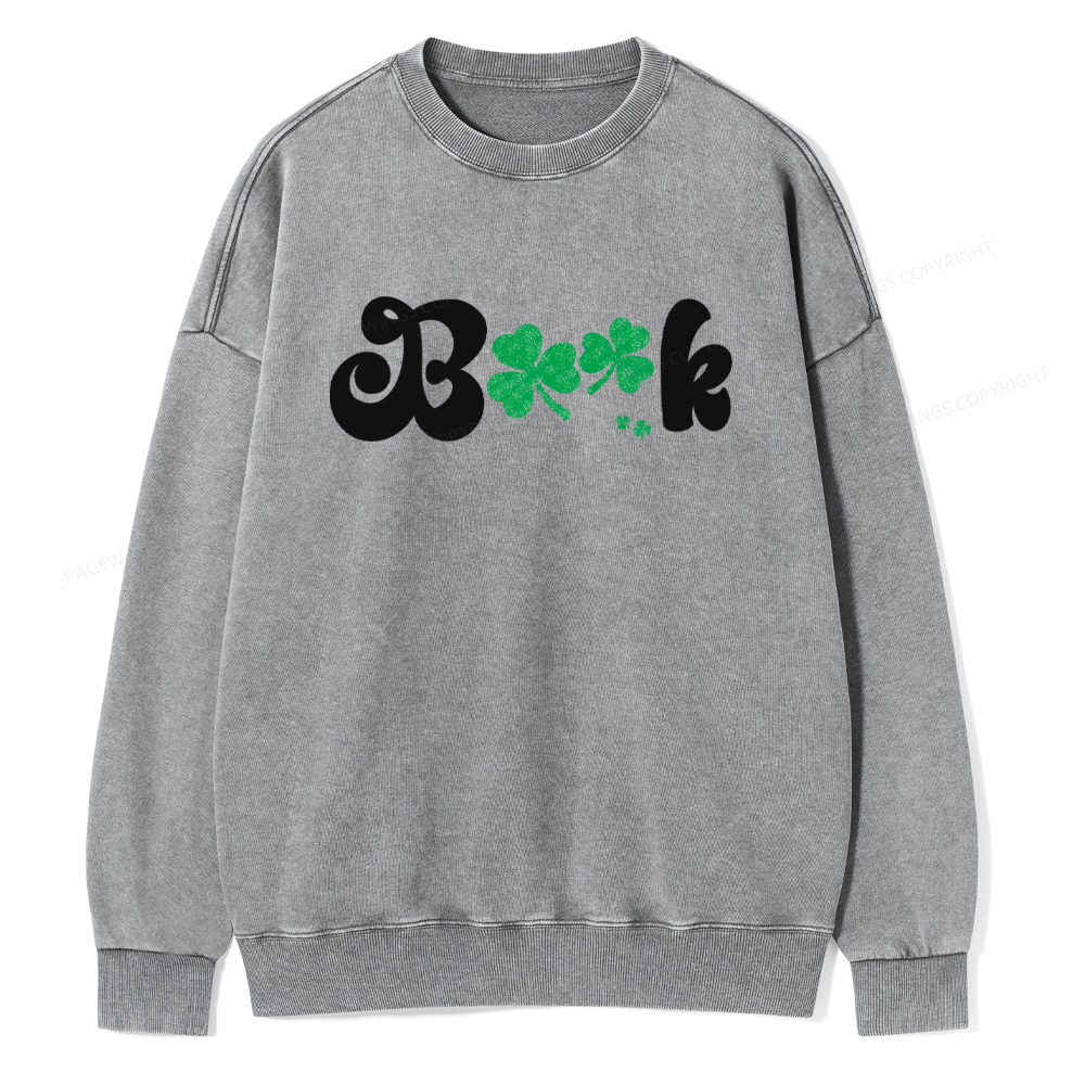 Shamrock Book St Patricks Day Unisex Washed Sweatshirt