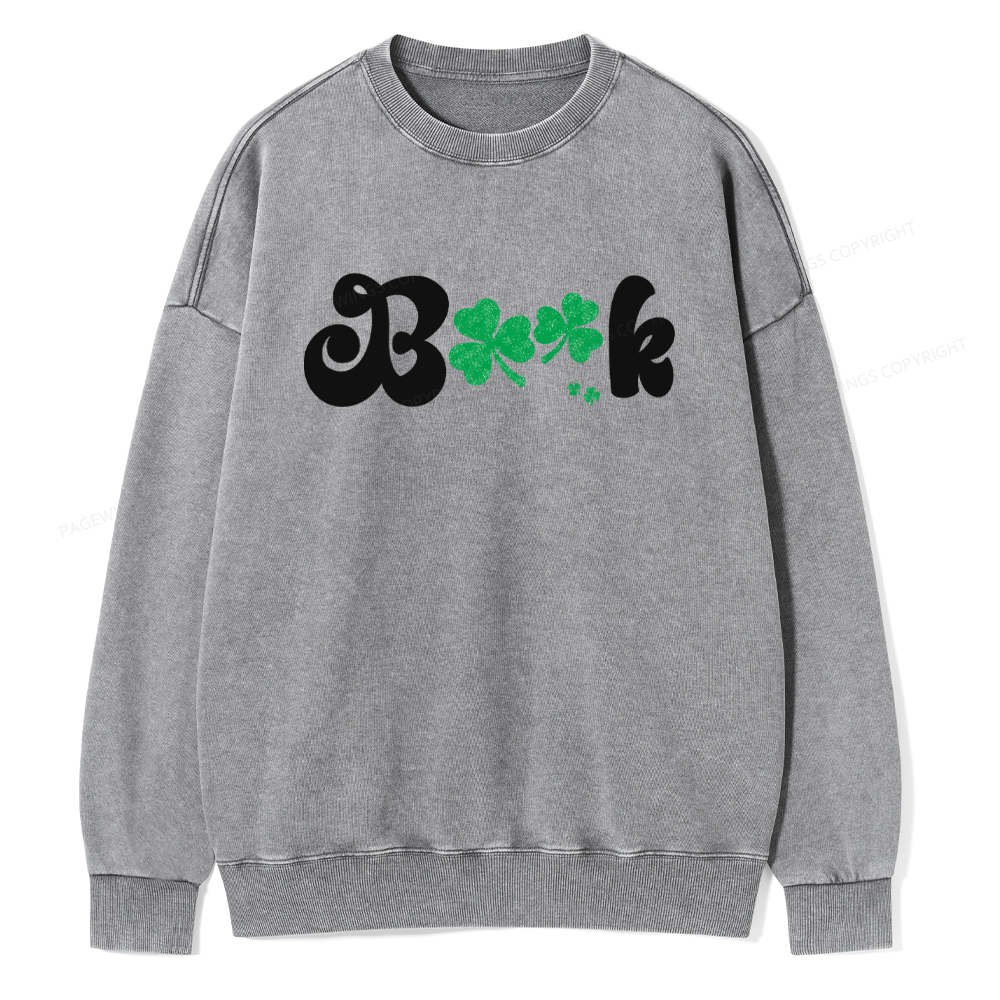 Shamrock Book St Patricks Day Unisex Washed Sweatshirt
