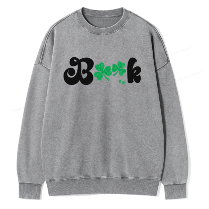 Shamrock Book St Patricks Day Unisex Washed Sweatshirt