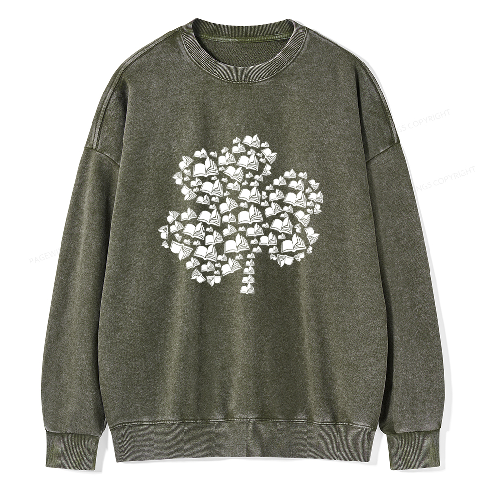 Shamrock Book St Patricks Day Unisex Washed Sweatshirt