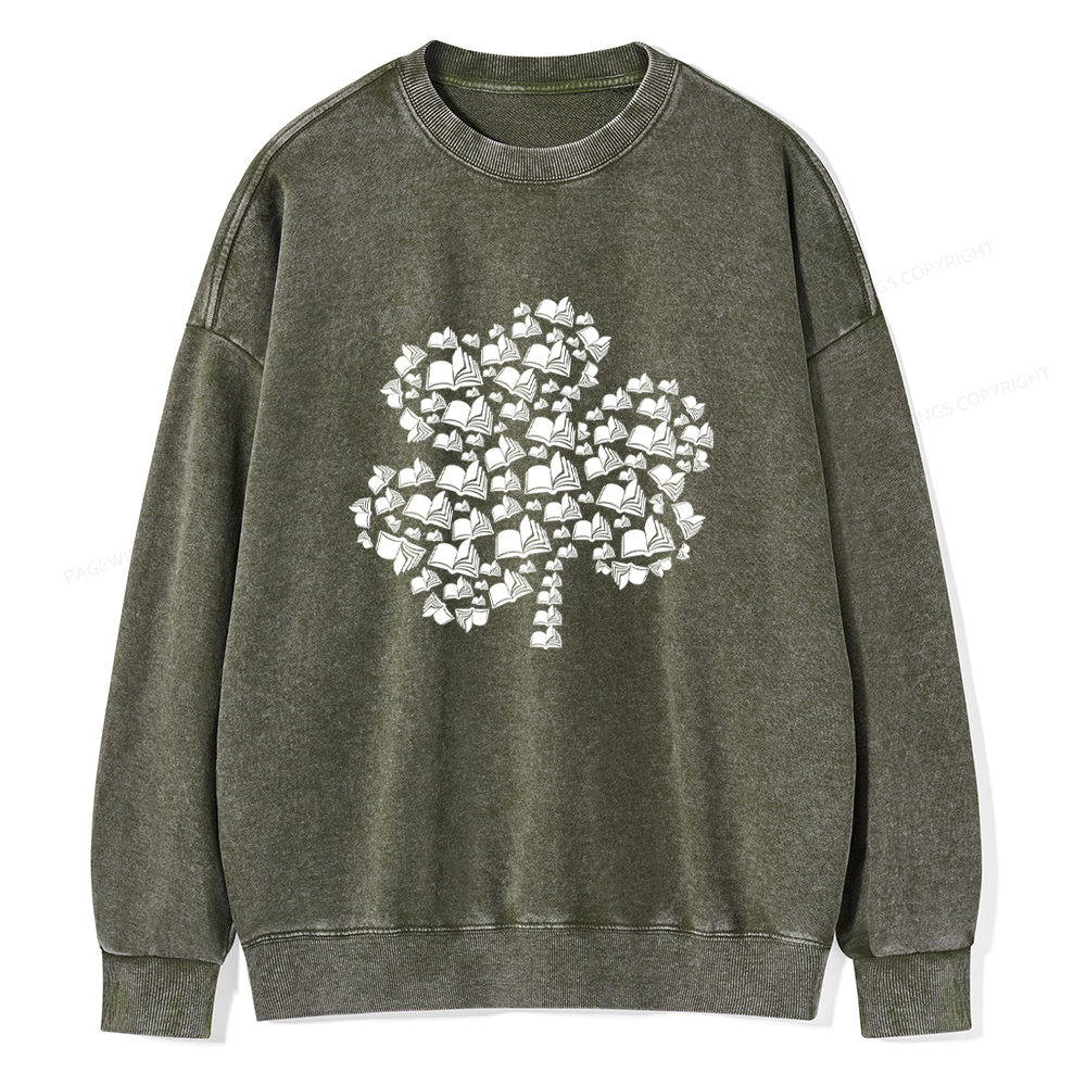 Shamrock Book St Patricks Day Unisex Washed Sweatshirt