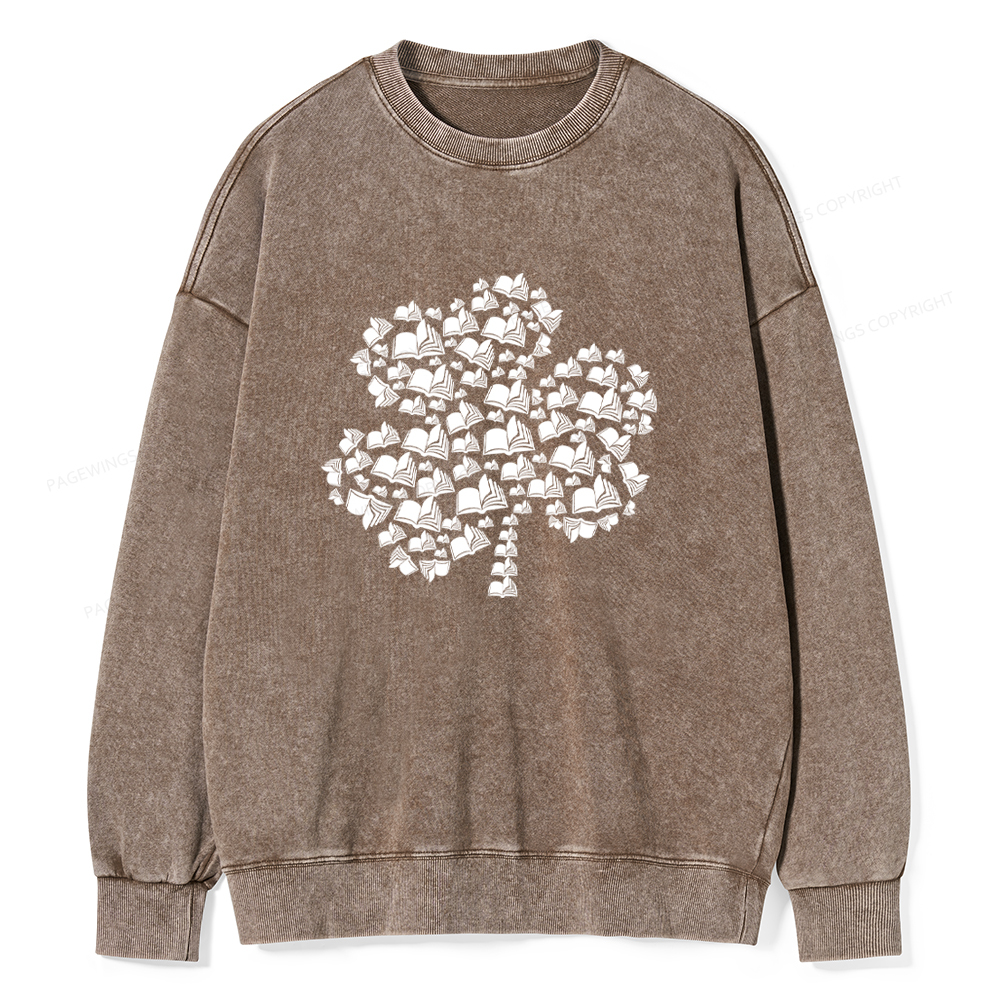 Shamrock Book St Patricks Day Unisex Washed Sweatshirt