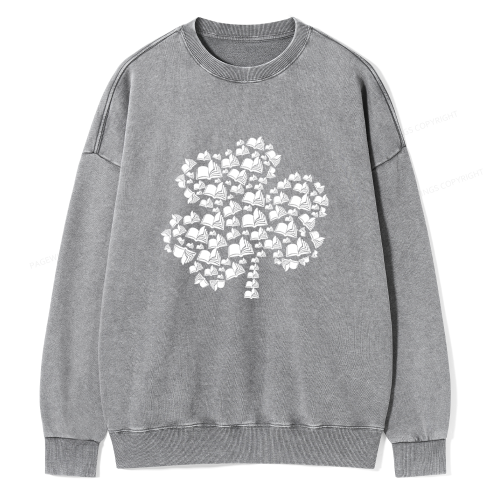 Shamrock Book St Patricks Day Unisex Washed Sweatshirt