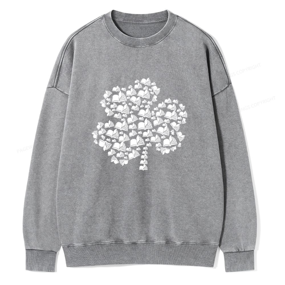 Shamrock Book St Patricks Day Unisex Washed Sweatshirt