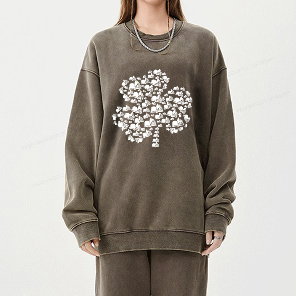Shamrock Book St Patricks Day Unisex Washed Sweatshirt