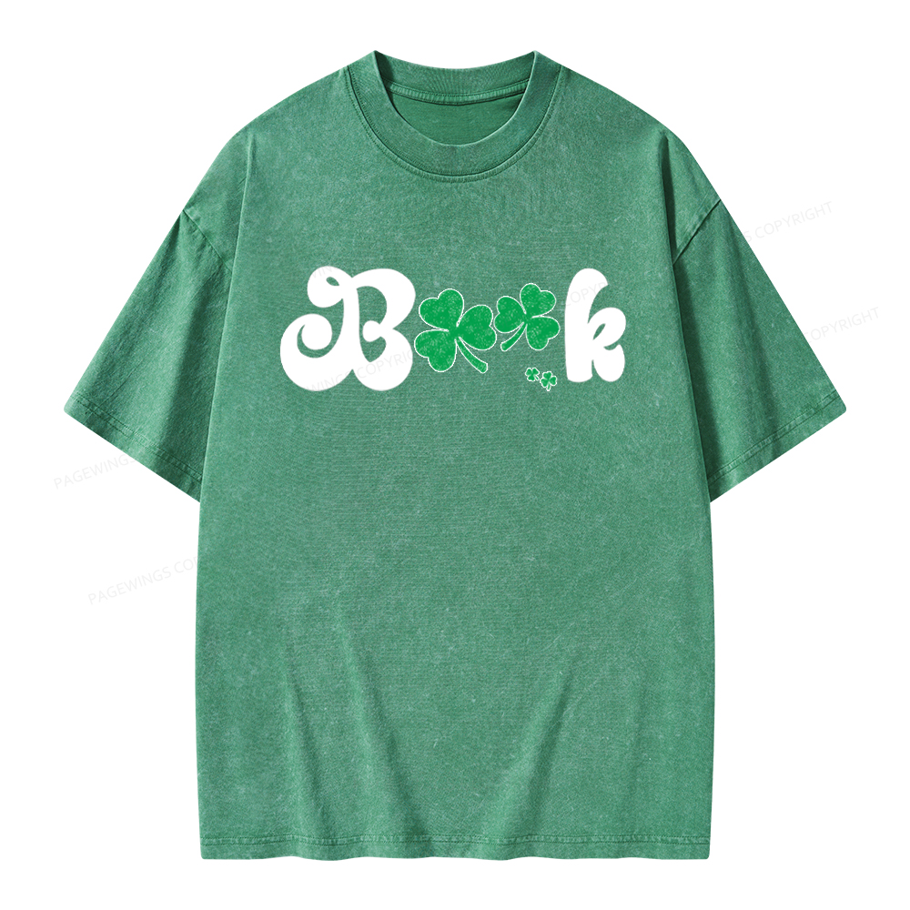 Shamrock Book St Patricks Day Unisex Washed T-shirt