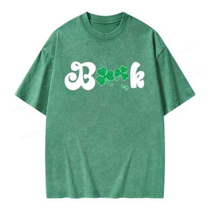 Shamrock Book St Patricks Day Unisex Washed T-shirt