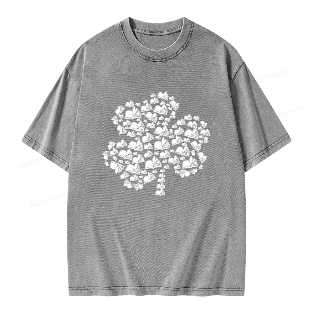Shamrock Book St Patricks Day Unisex Washed T-shirt