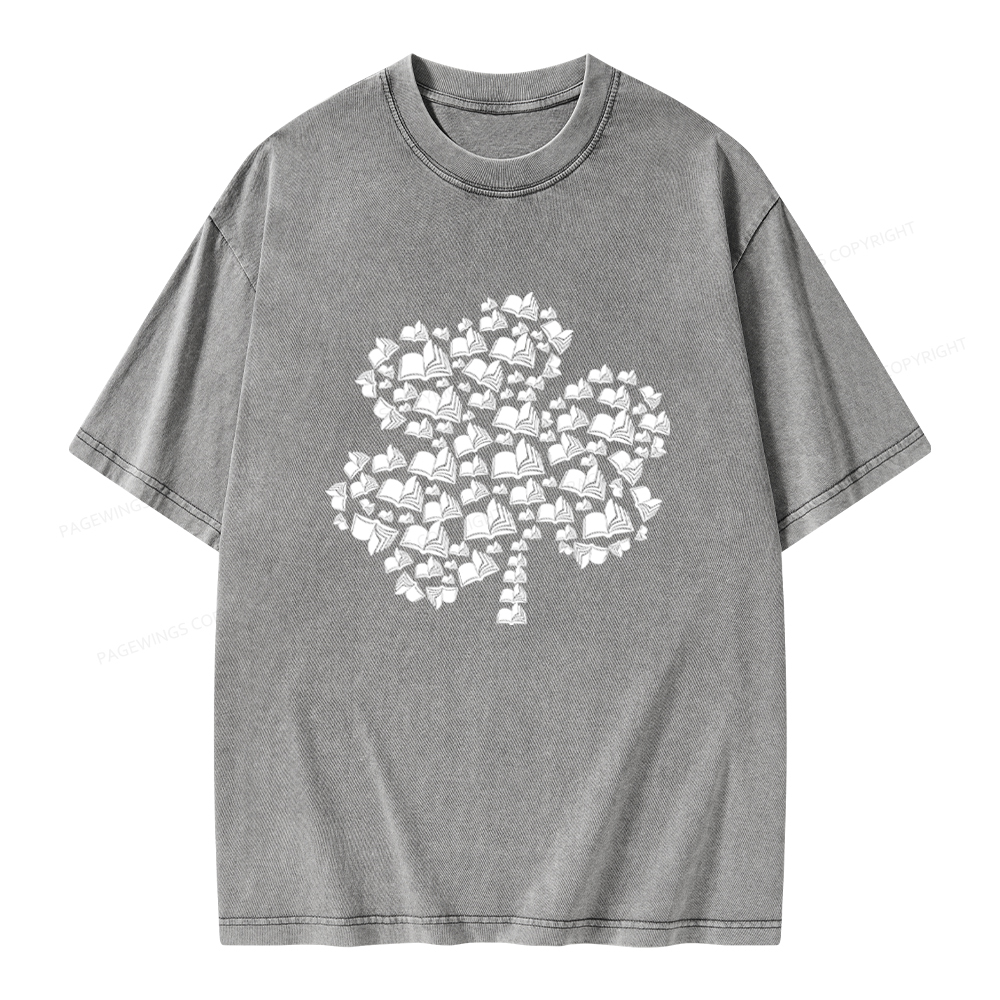 Shamrock Book St Patricks Day Unisex Washed T-shirt