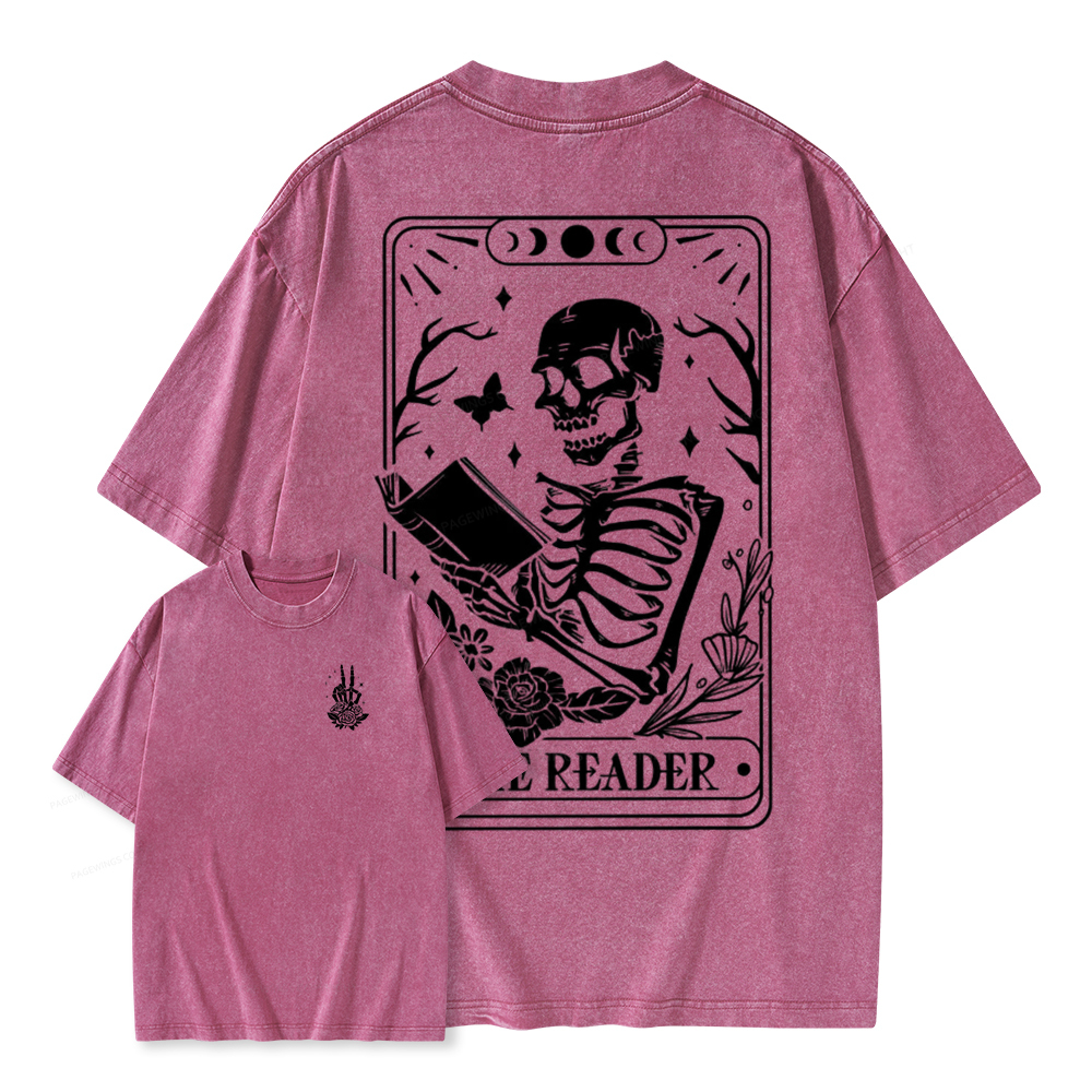 Pagewings The Reader Tarot Card Front And Back Printing Shirt Unisex Washed T-shirt