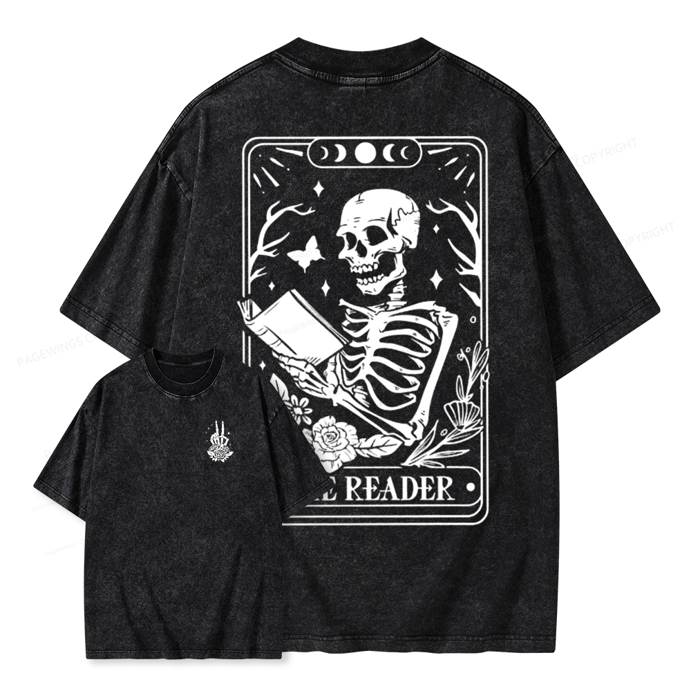 Pagewings The Reader Tarot Card Front And Back Printing Shirt Unisex Washed T-shirt