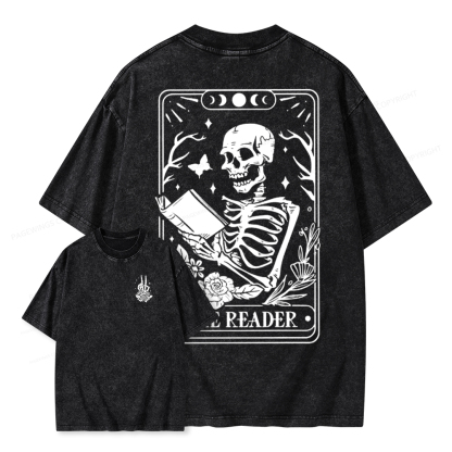 Pagewings The Reader Tarot Card Front And Back Printing Shirt Unisex Washed T-shirt