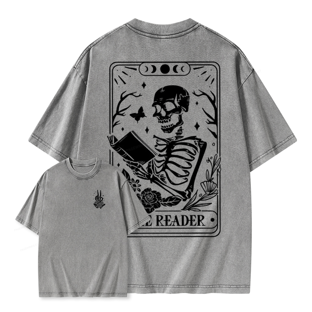 Pagewings The Reader Tarot Card Front And Back Printing Shirt Unisex Washed T-shirt