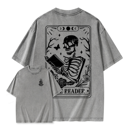 Pagewings The Reader Tarot Card Front And Back Printing Shirt Unisex Washed T-shirt