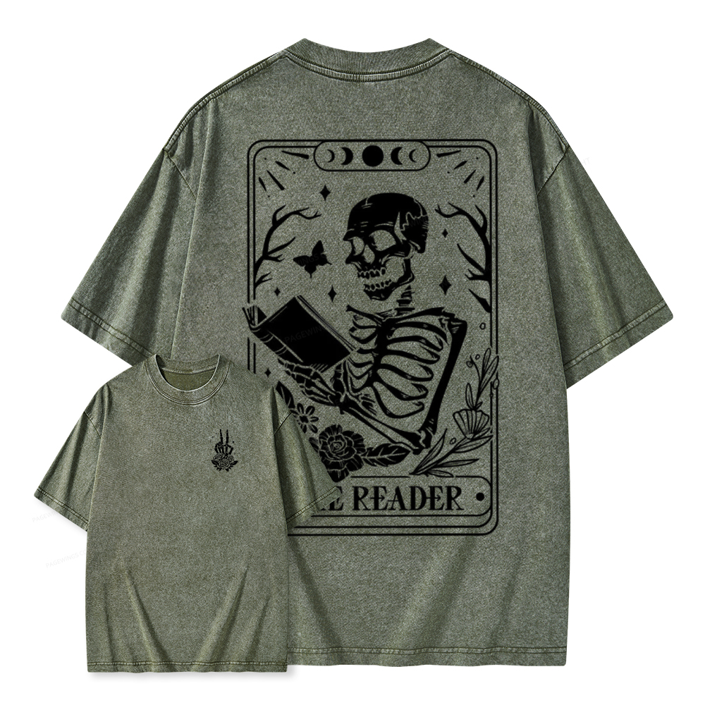 Pagewings The Reader Tarot Card Front And Back Printing Shirt Unisex Washed T-shirt