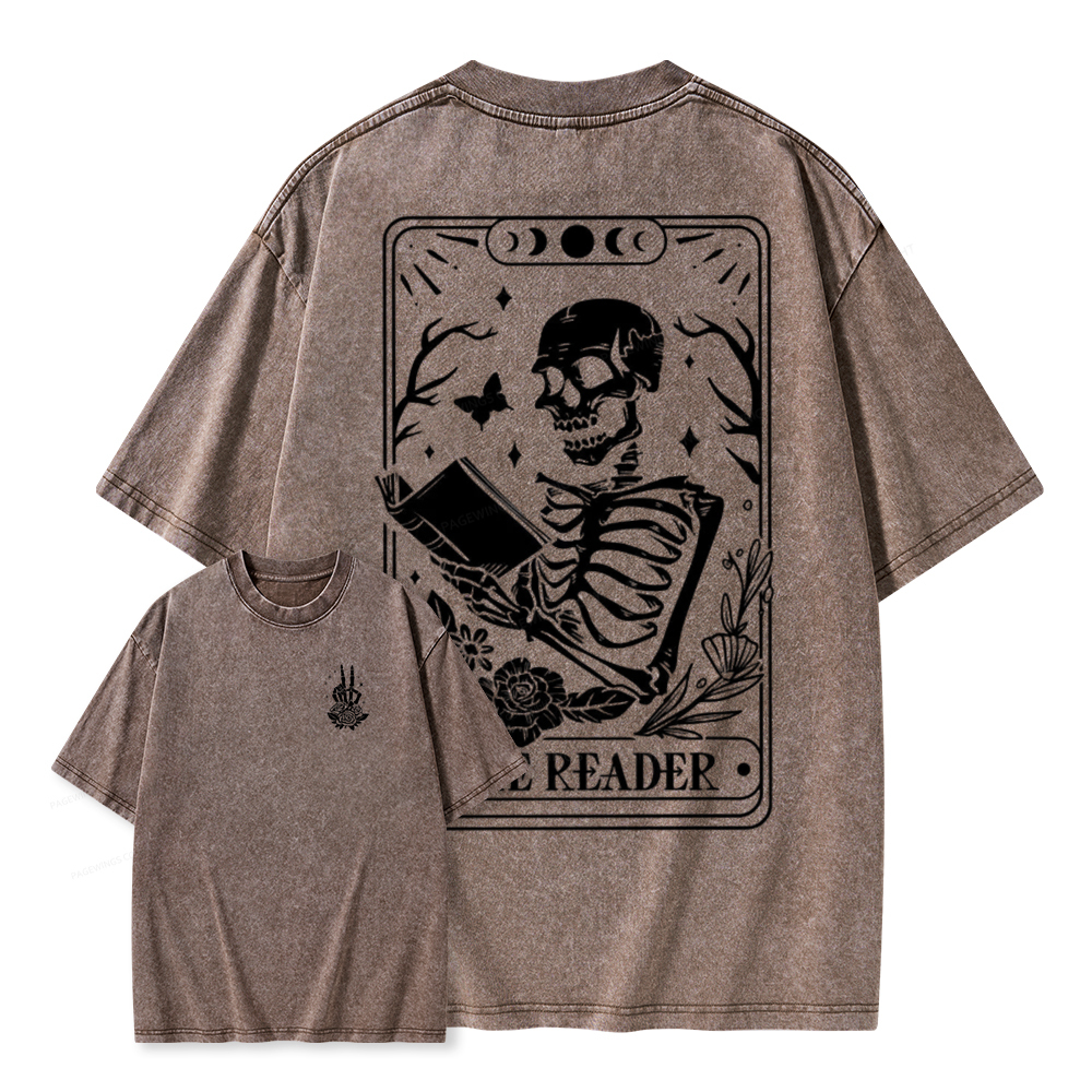 Pagewings The Reader Tarot Card Front And Back Printing Shirt Unisex Washed T-shirt